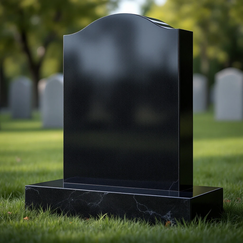After — Black granite headstone — lichen & grime removed